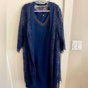 Navy Blue Sleeveless Dress & Lace Jacket
